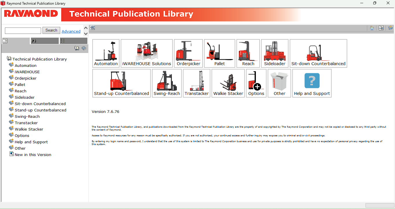RAYMOND FORKLIFT TECHNICAL PUBLICATION LIBRARY 7.6.76 [2019.06]