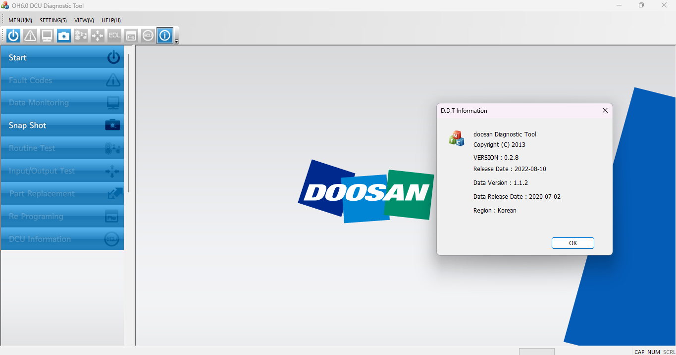 DOOSAN DIAGNOSTIC TOOL OH6.0 SCAN DCU 0.2.8 [2022.08]